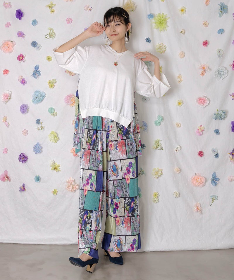 アートコラージュ柄プリーツ切替 接触冷感プルオーバー-2