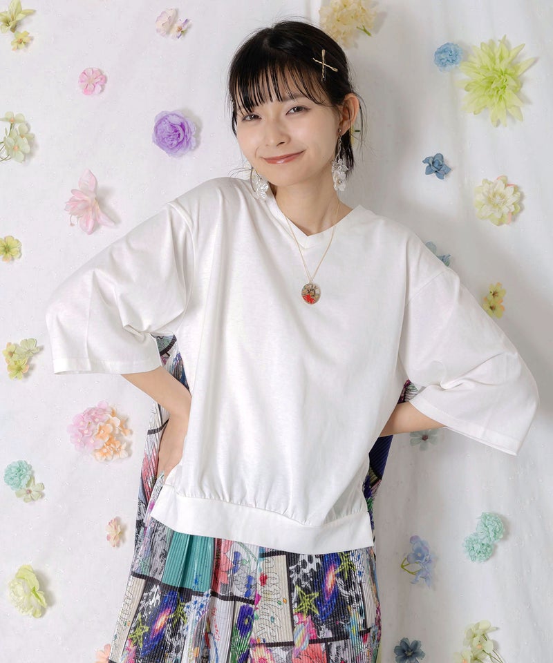 アートコラージュ柄プリーツ切替 接触冷感プルオーバー-3