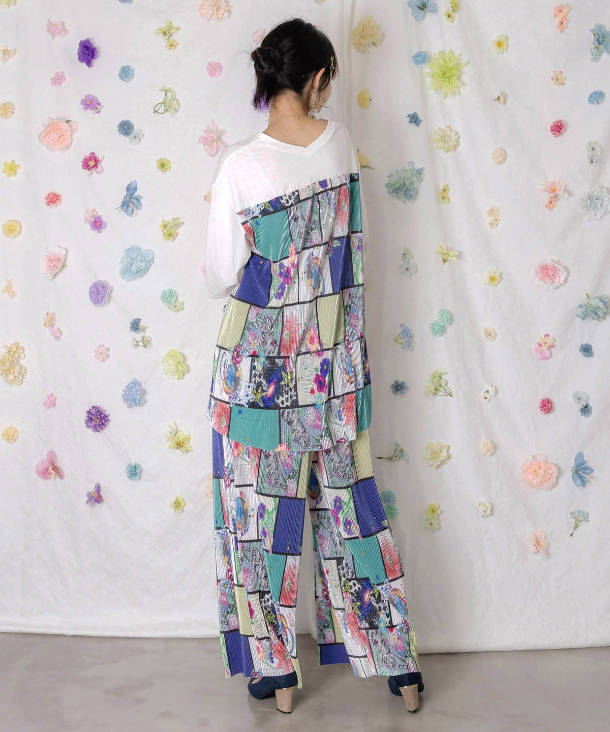 アートコラージュ柄プリーツ切替 接触冷感プルオーバー-6