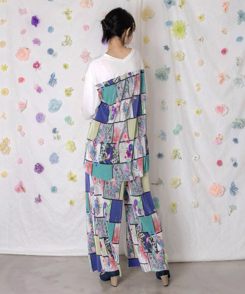 アートコラージュ柄プリーツ切替 接触冷感プルオーバー-6