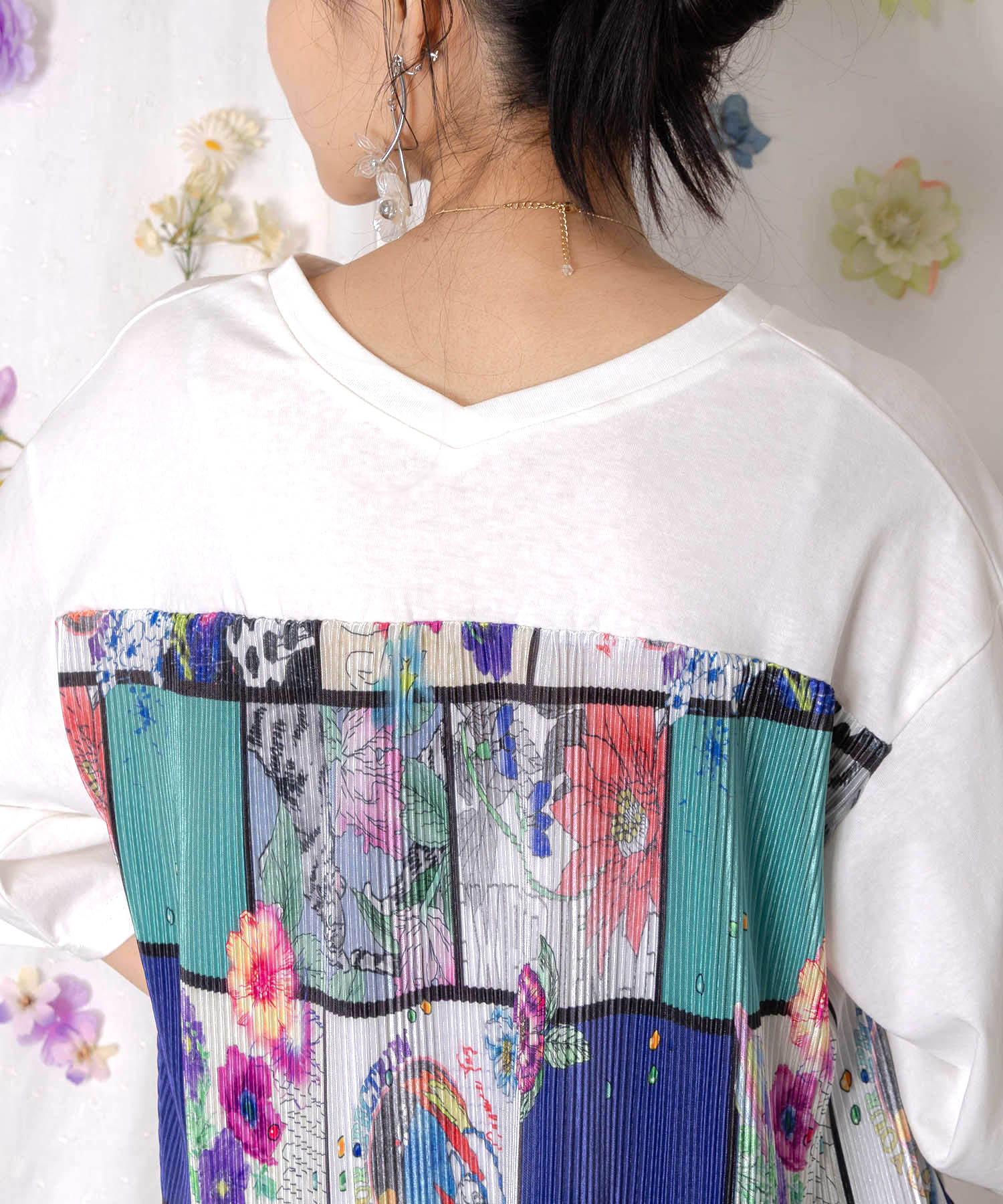 162612：アートコラージュ柄プリーツ切替 接触冷感プルオーバーの通販