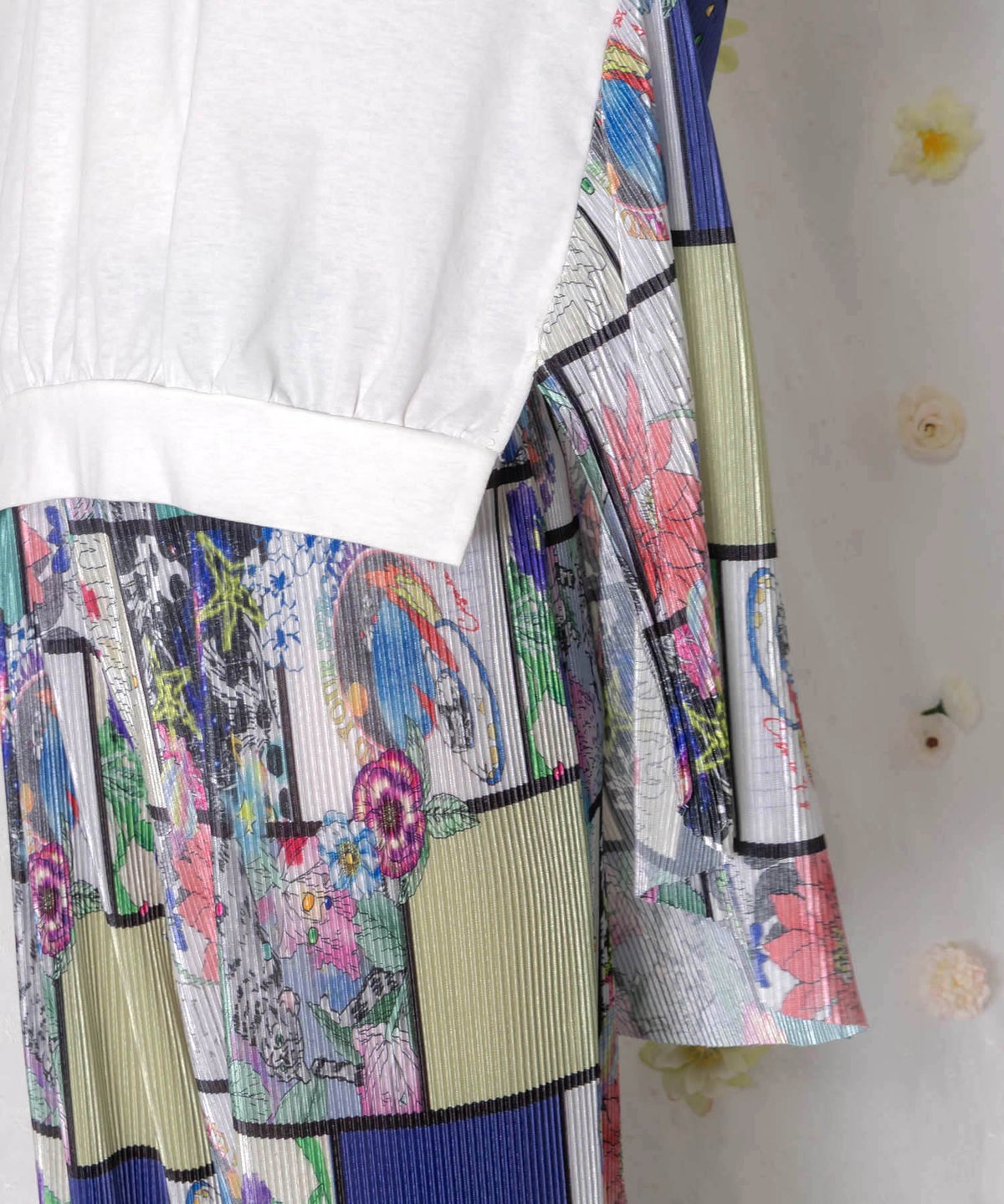 アートコラージュ柄プリーツ切替 接触冷感プルオーバー-8