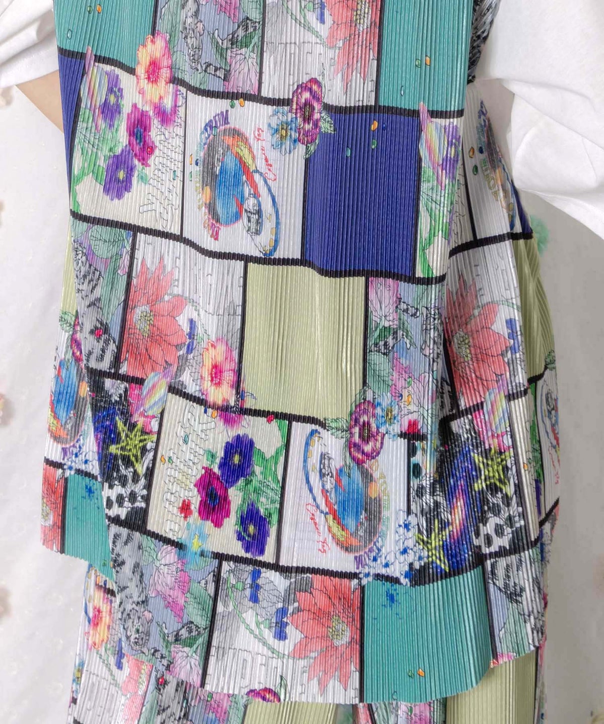 アートコラージュ柄プリーツ切替 接触冷感プルオーバー-9