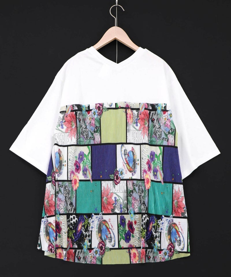 アートコラージュ柄プリーツ切替 接触冷感プルオーバー-11