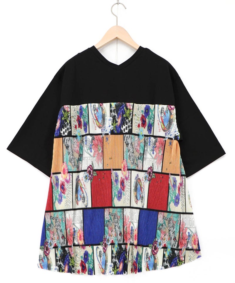 アートコラージュ柄プリーツ切替 接触冷感プルオーバー-14