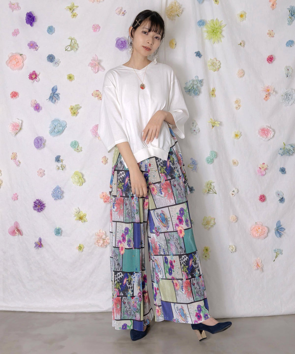 アートコラージュ柄プリーツパンツ-2