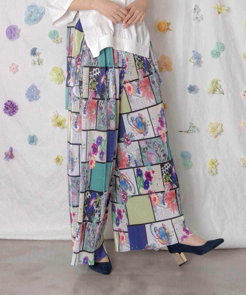 アートコラージュ柄プリーツパンツ-3