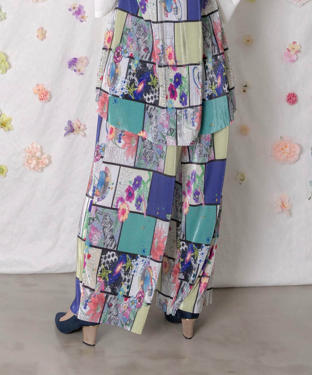 アートコラージュ柄プリーツパンツ-4