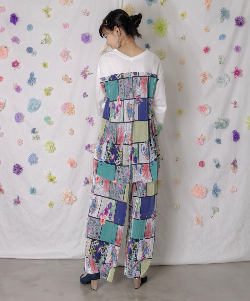 アートコラージュ柄プリーツパンツ-5