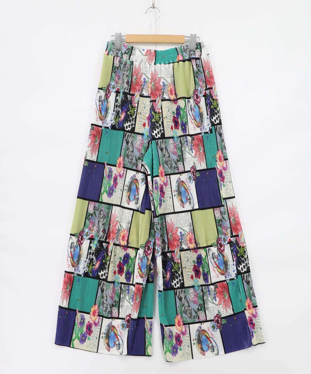 アートコラージュ柄プリーツパンツ-7