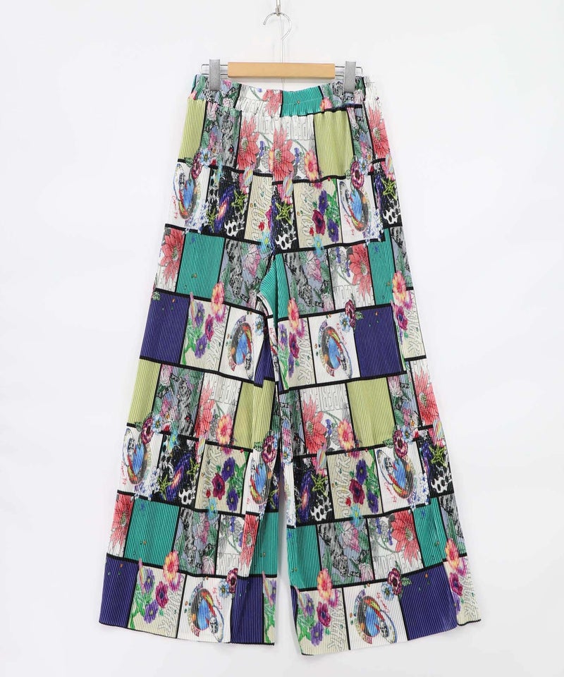 アートコラージュ柄プリーツパンツ-7