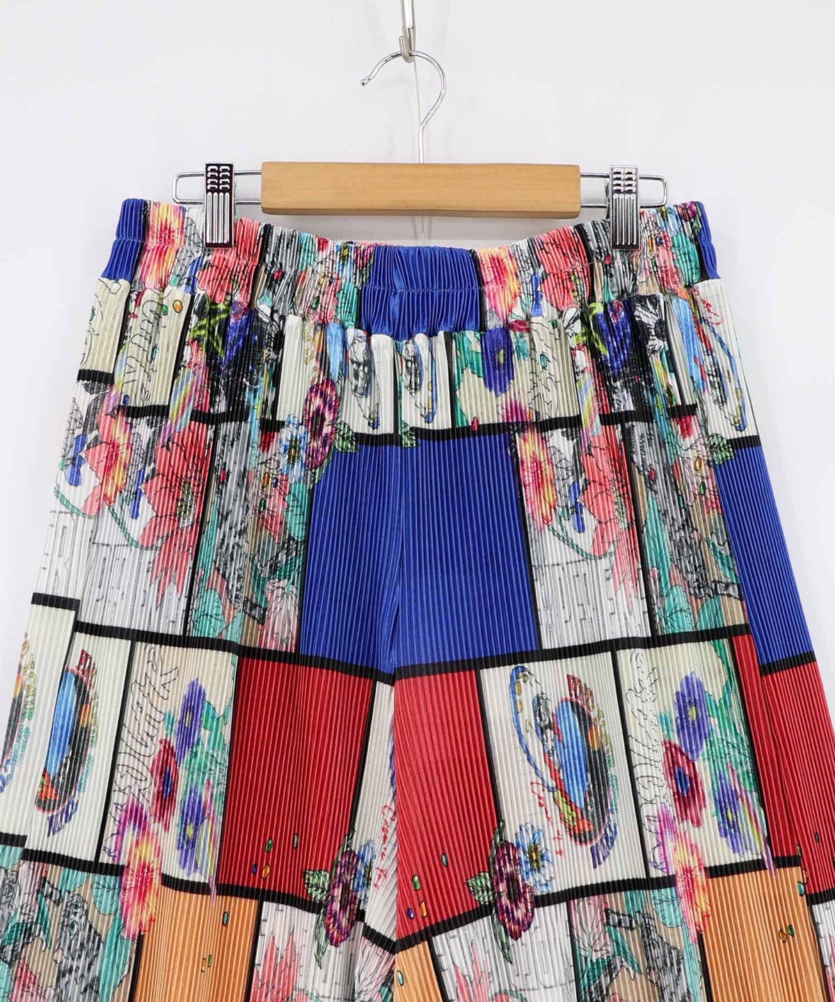 アートコラージュ柄プリーツパンツ-11