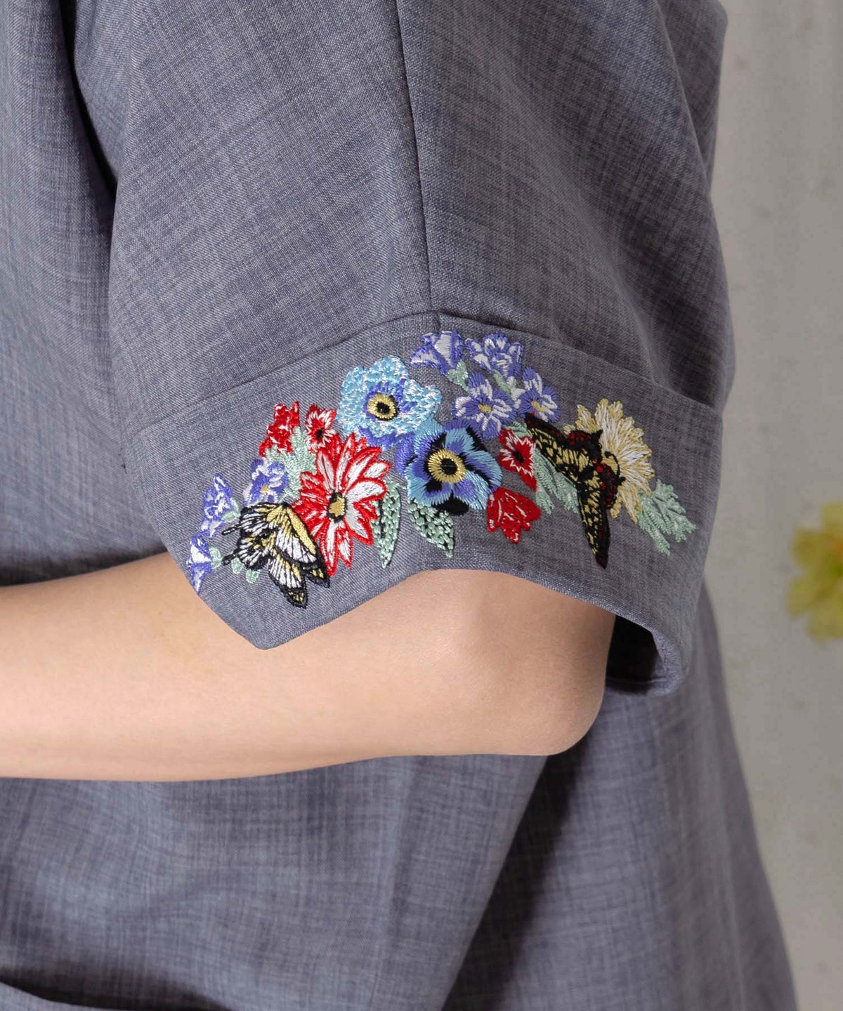 花ネコ刺繍入り半袖ジャケット-8