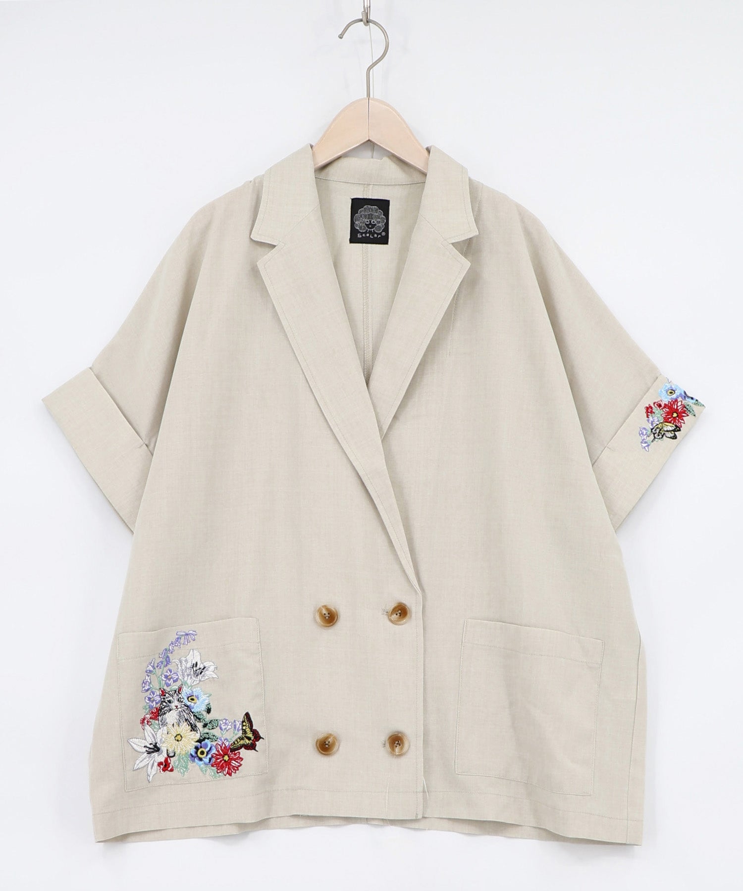 162607：花ネコ刺繍入り半袖ジャケットの通販-ScoLar