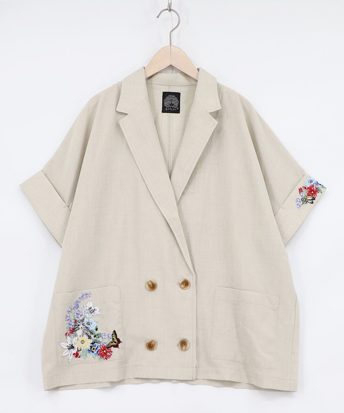 花ネコ刺繍入り半袖ジャケット-9