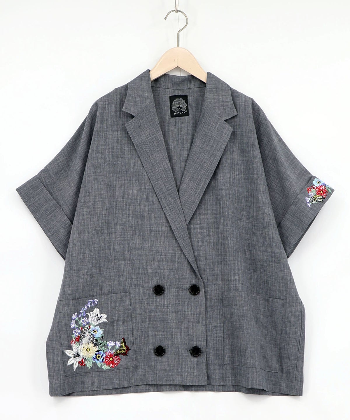 花ネコ刺繍入り半袖ジャケット-11