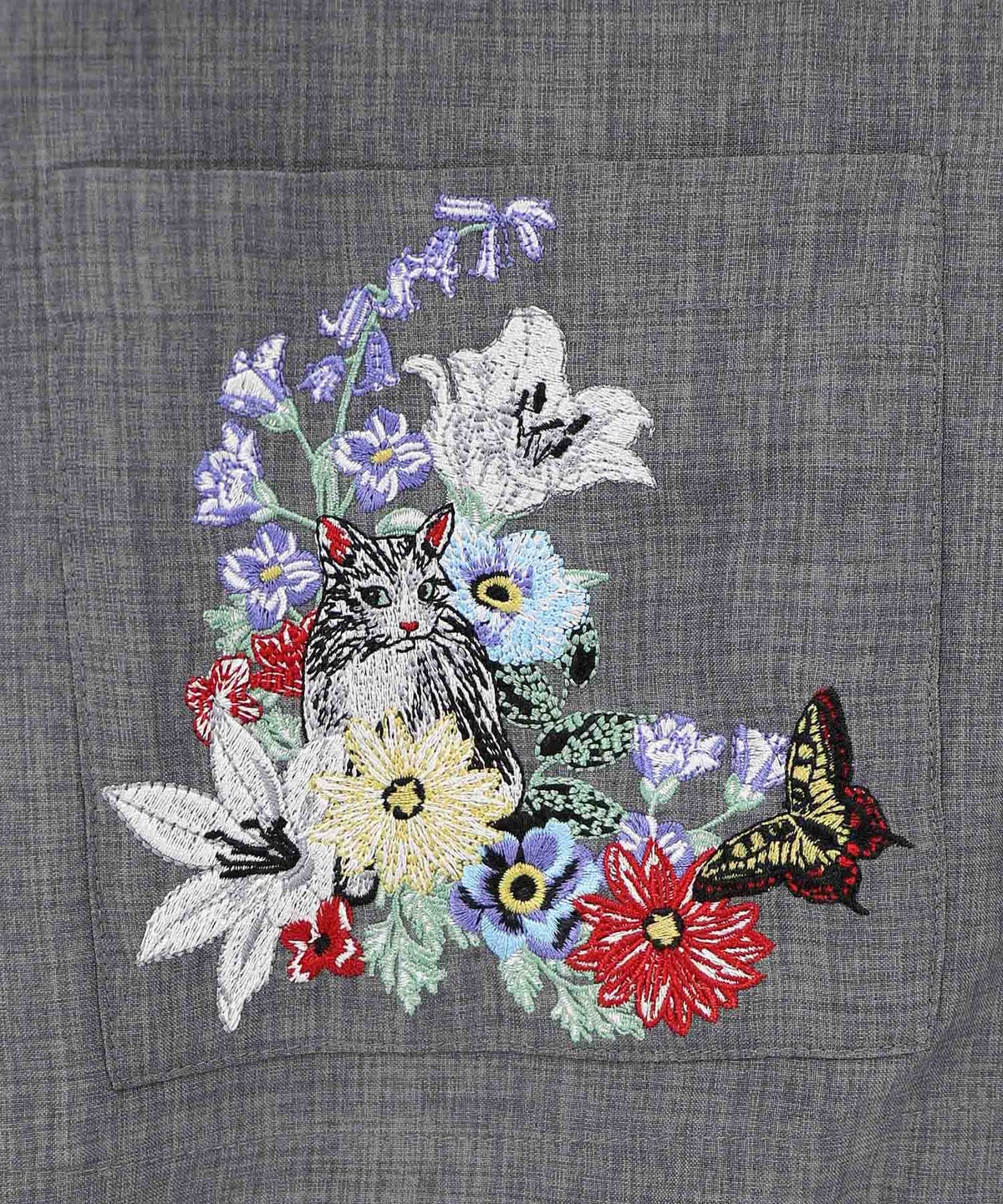 花ネコ刺繍入り半袖ジャケット-12