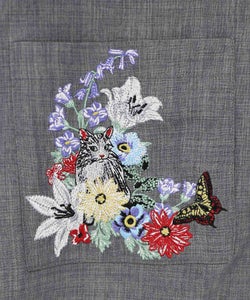 花ネコ刺繍入り半袖ジャケット-12