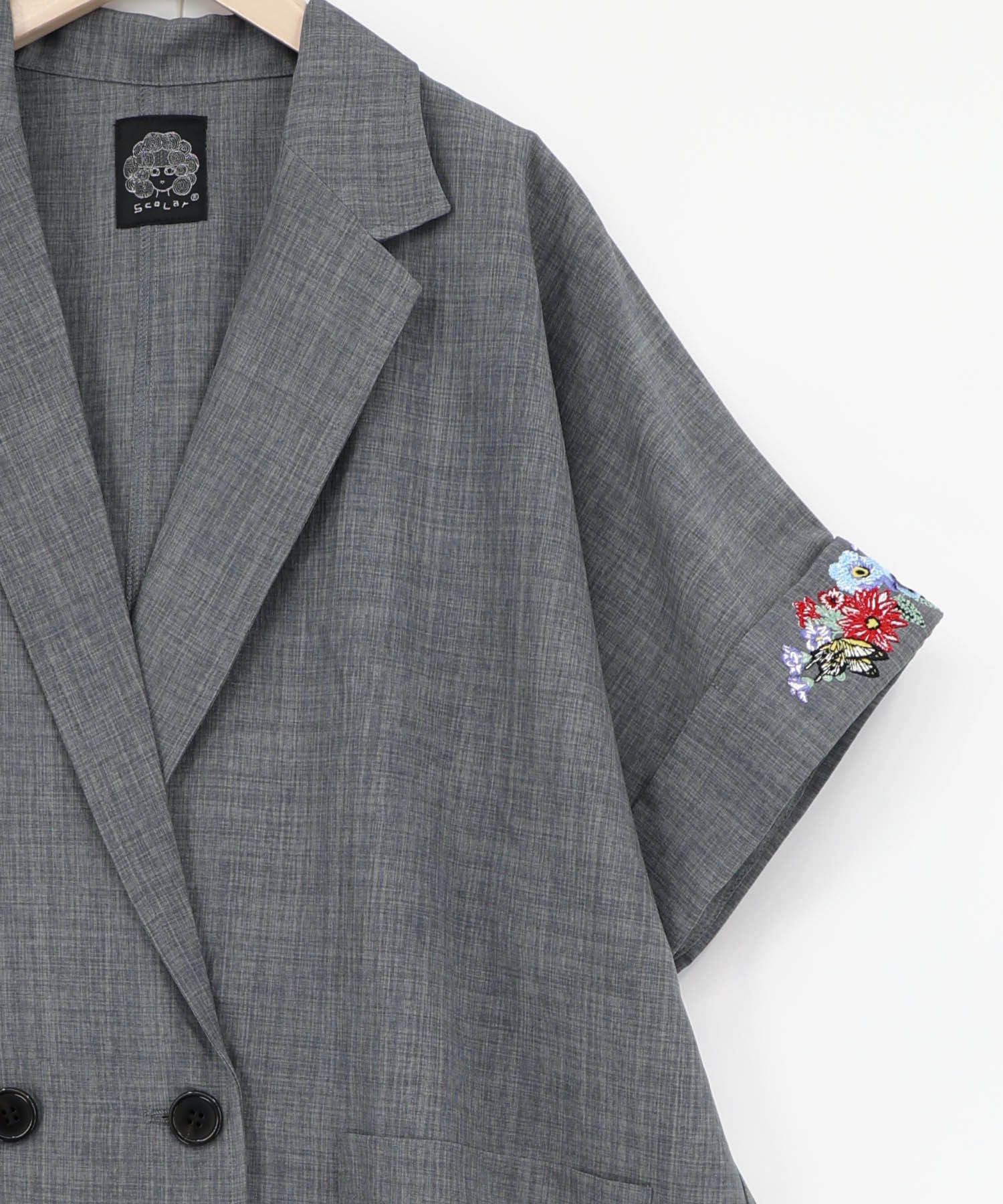 162607：花ネコ刺繍入り半袖ジャケットの通販-ScoLar