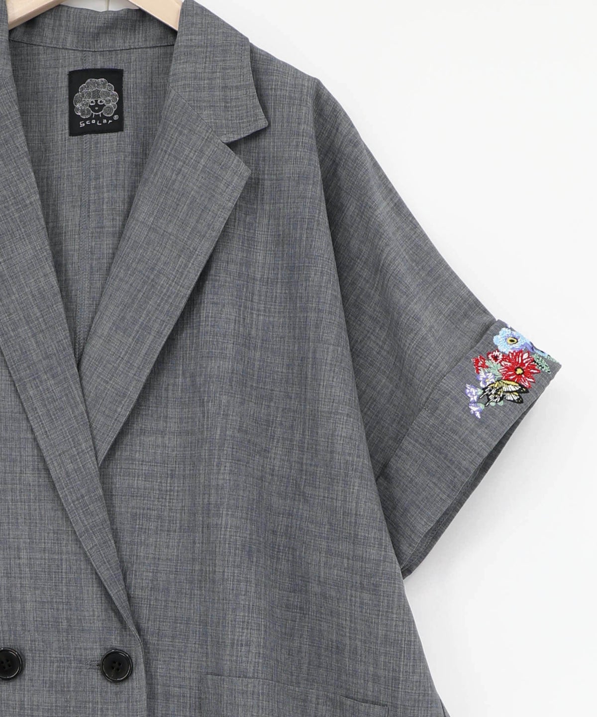 花ネコ刺繍入り半袖ジャケット-14