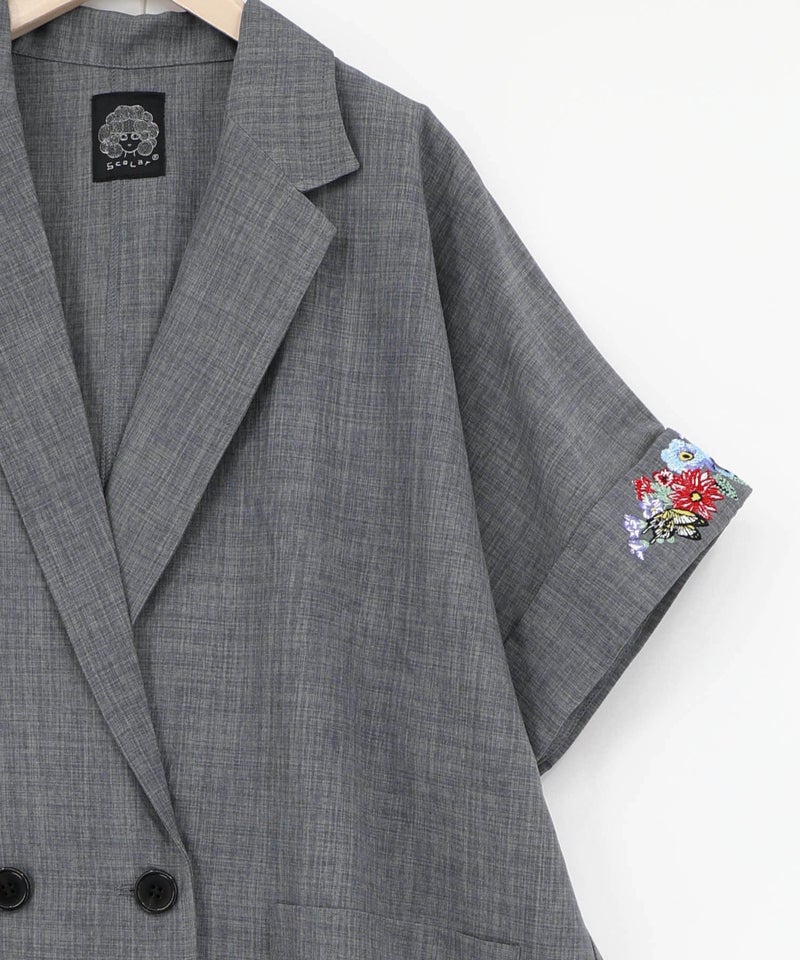 花ネコ刺繍入り半袖ジャケット-14