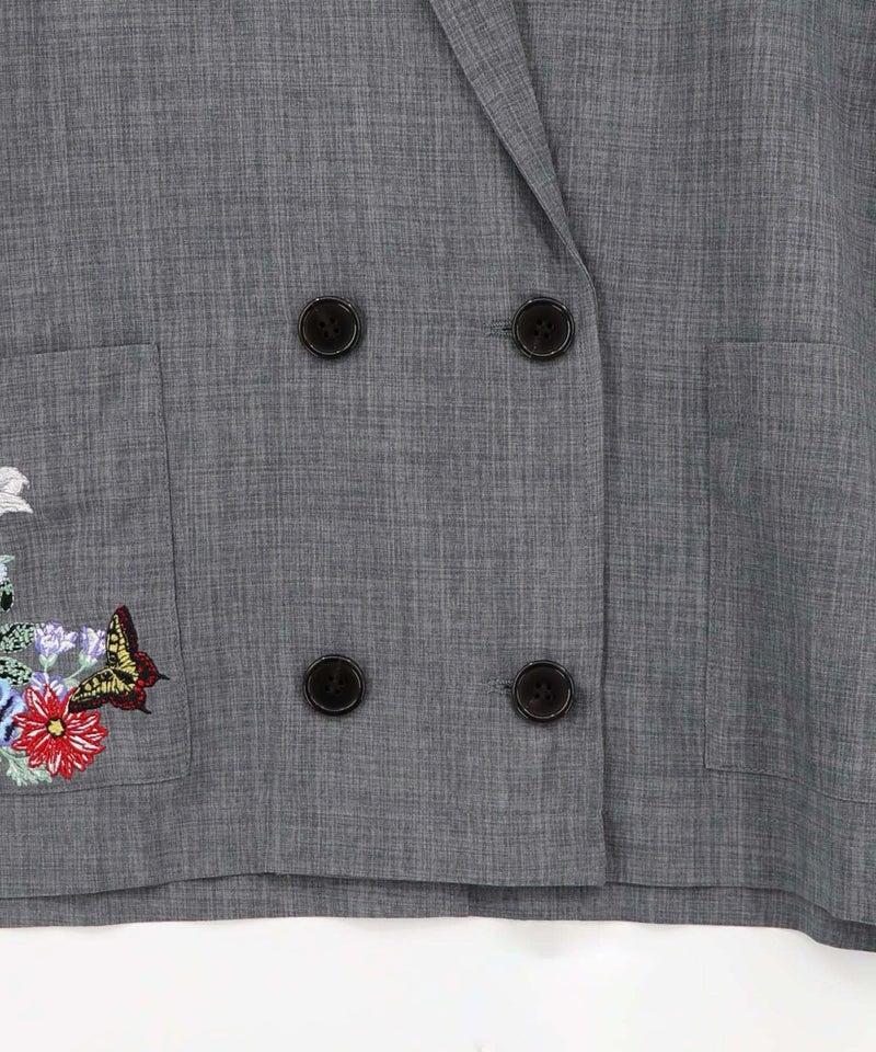 花ネコ刺繍入り半袖ジャケット-7
