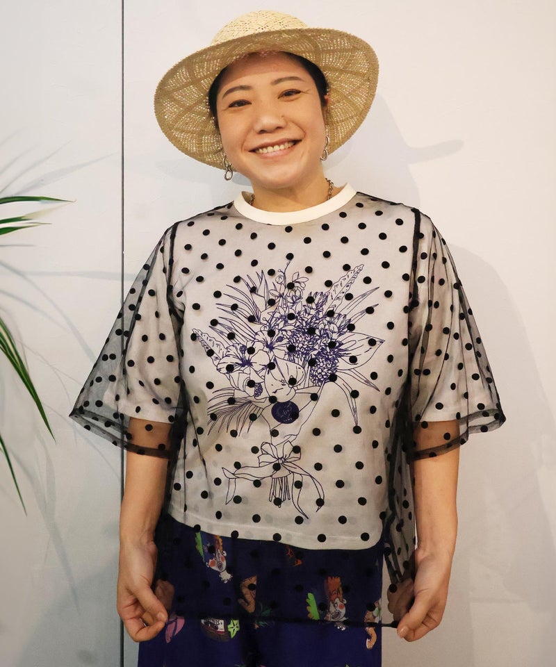 仲宗根泉(HY)コラボ チュール重ね花束プリントTシャツ-1