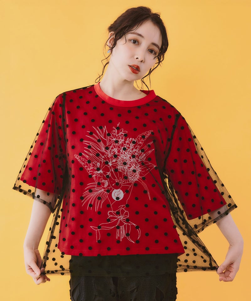 仲宗根泉(HY)コラボ チュール重ね花束プリントTシャツ-7