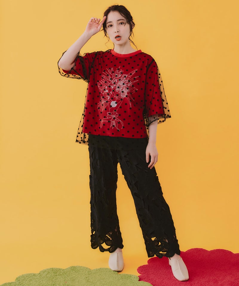 仲宗根泉(HY)コラボ チュール重ね花束プリントTシャツ-8