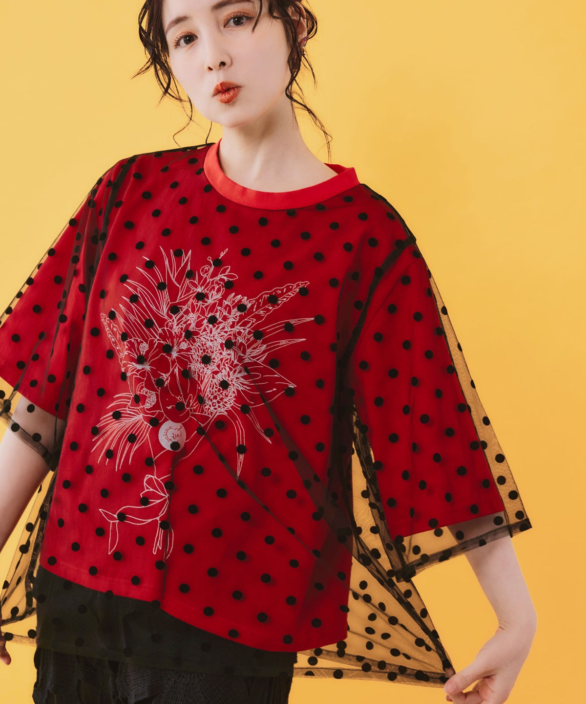 仲宗根泉(HY)コラボ チュール重ね花束プリントTシャツ-9