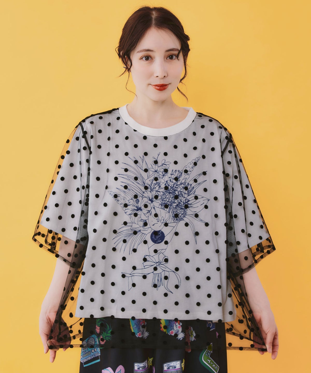 仲宗根泉(HY)コラボ チュール重ね花束プリントTシャツ-14