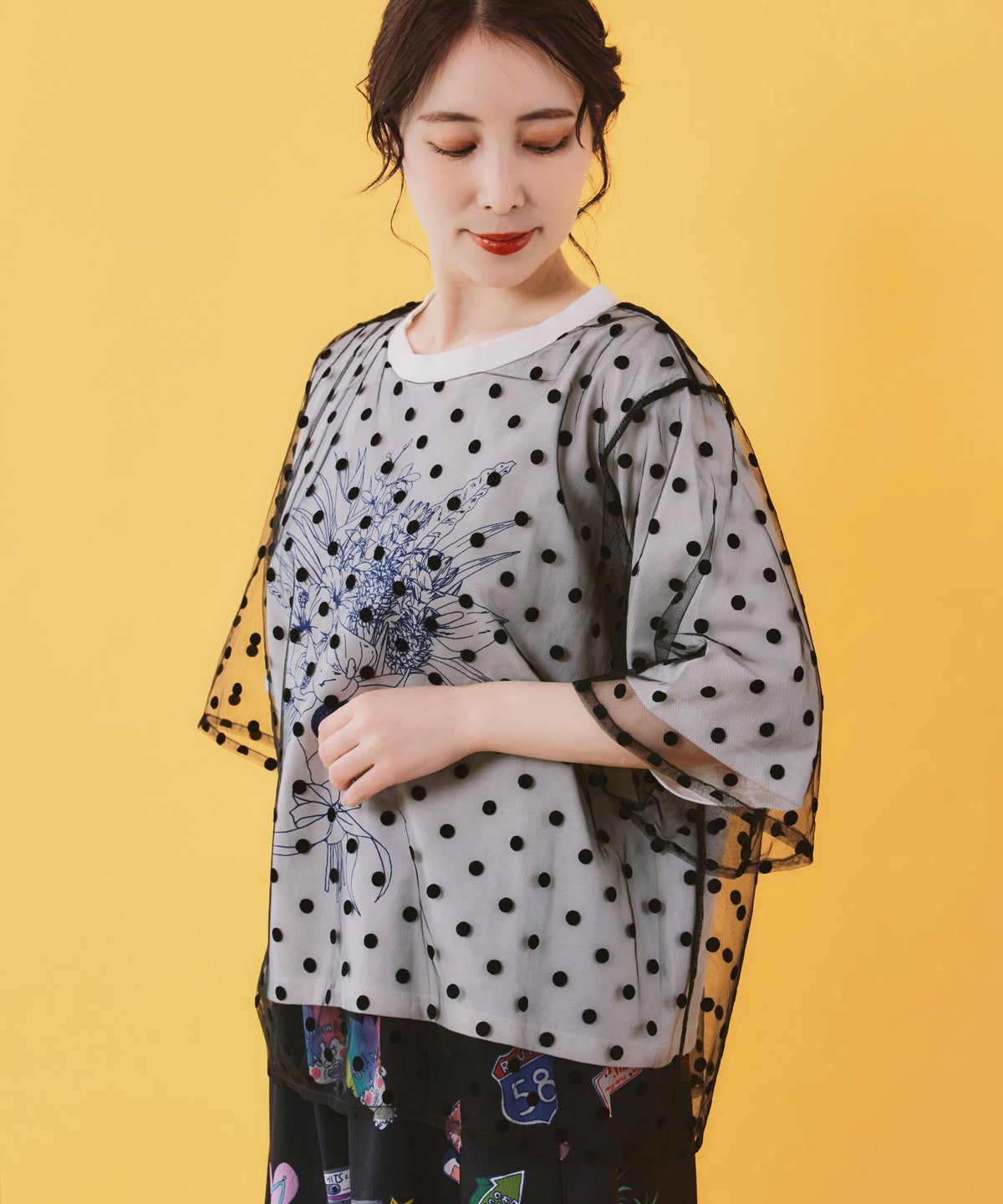 仲宗根泉(HY)コラボ チュール重ね花束プリントTシャツ-17