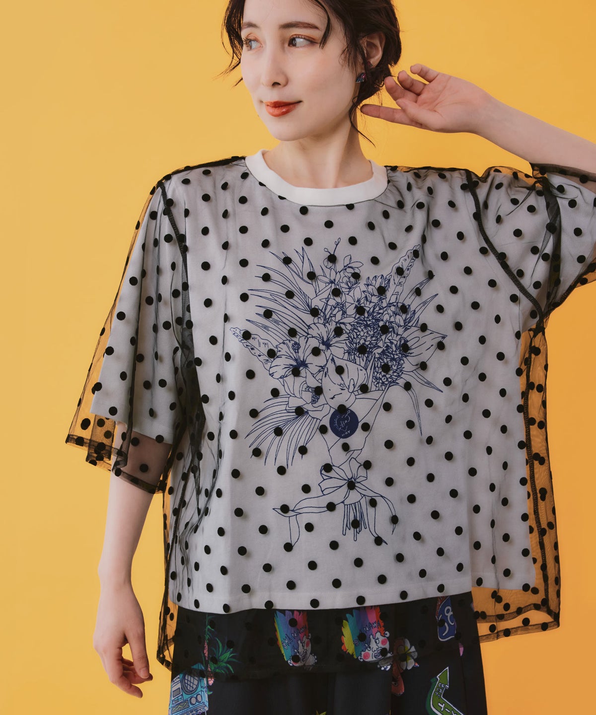 仲宗根泉(HY)コラボ チュール重ね花束プリントTシャツ-18