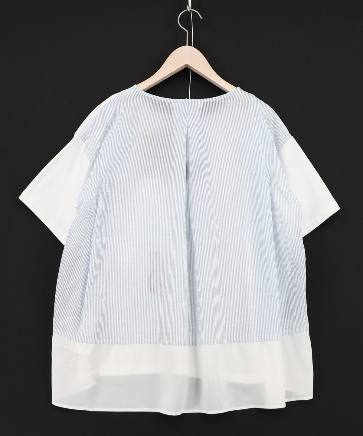 ストライプ×シフォン×天竺 異素材刺繍Tシャツ-10