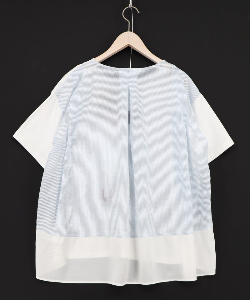 ストライプ×シフォン×天竺 異素材刺繍Tシャツ-10