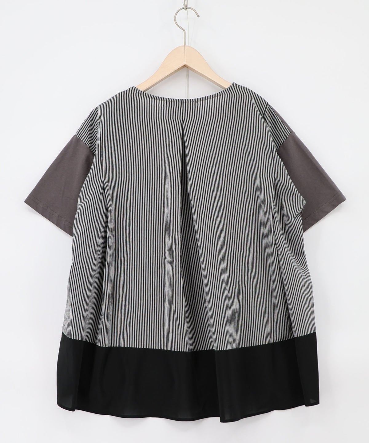 ストライプ×シフォン×天竺 異素材刺繍Tシャツ-13