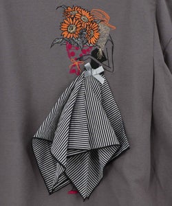 ストライプ×シフォン×天竺 異素材刺繍Tシャツ-14