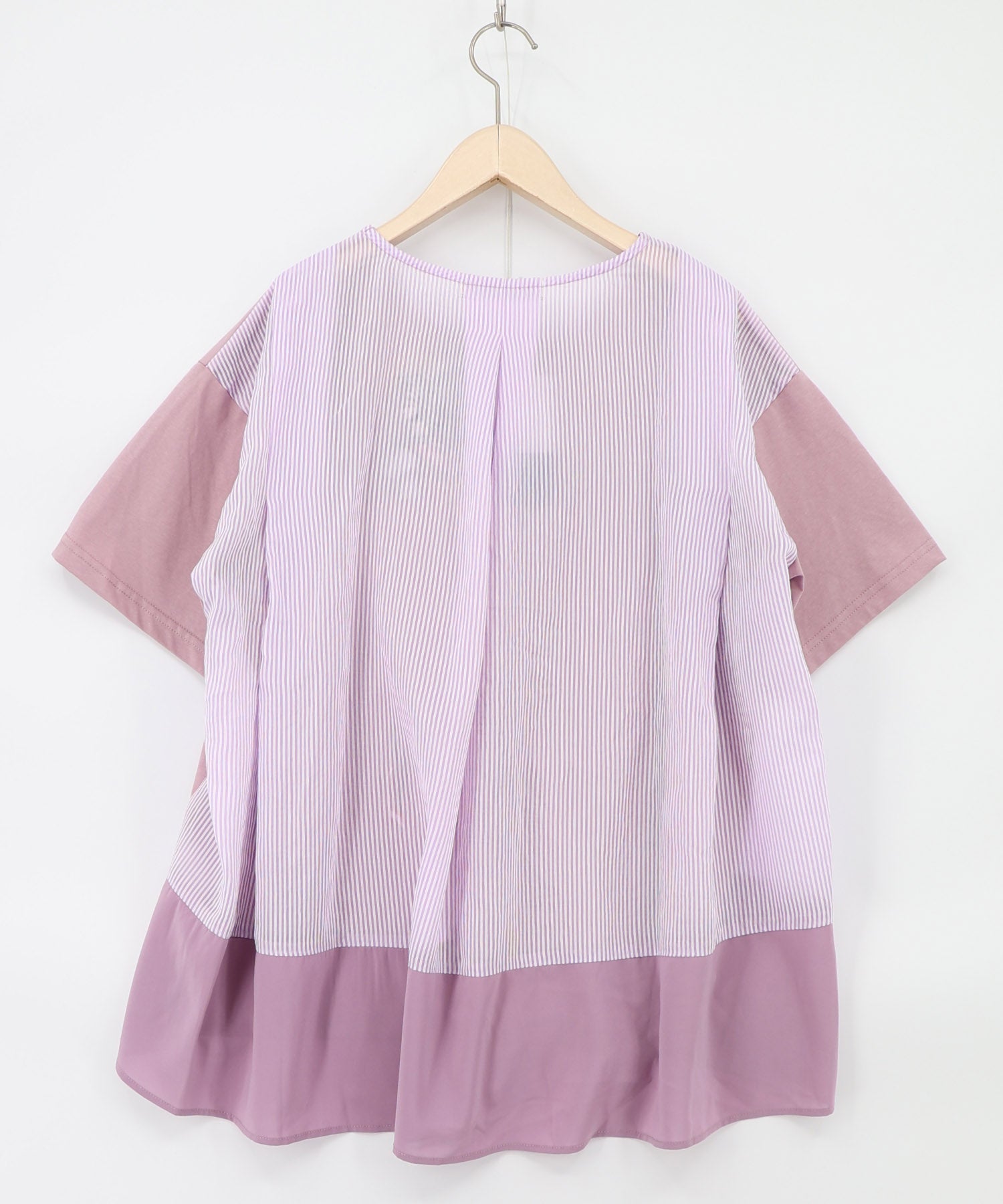 562209：ストライプ×シフォン×天竺 異素材刺繍Tシャツの通販-ScoLar
