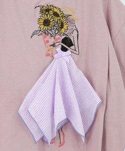 ストライプ×シフォン×天竺 異素材刺繍Tシャツ-17