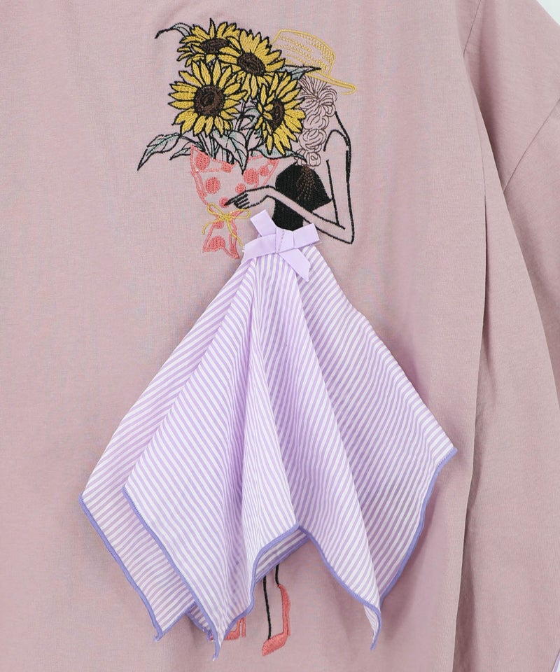 ストライプ×シフォン×天竺 異素材刺繍Tシャツ-17