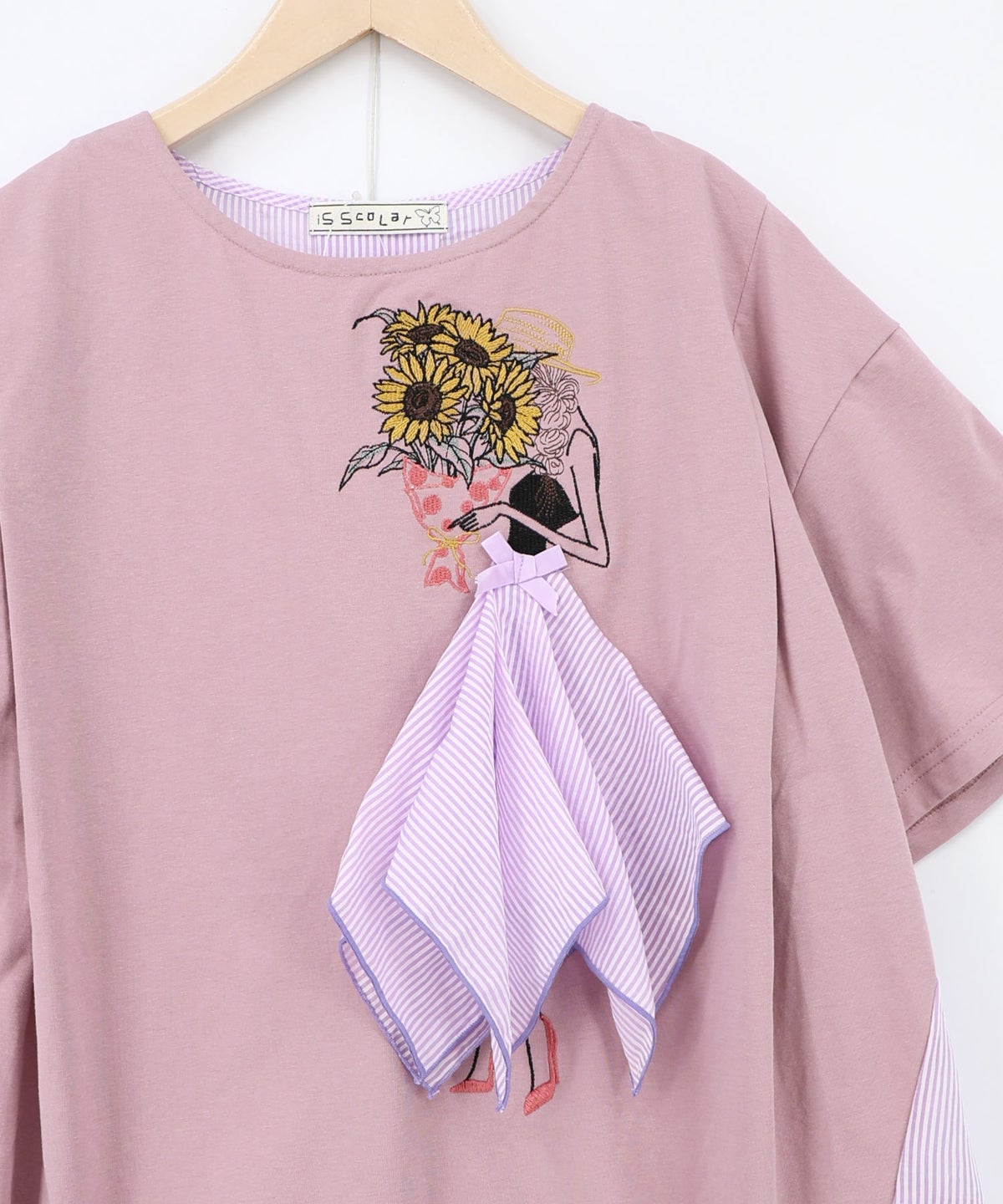 ストライプ×シフォン×天竺 異素材刺繍Tシャツ-18