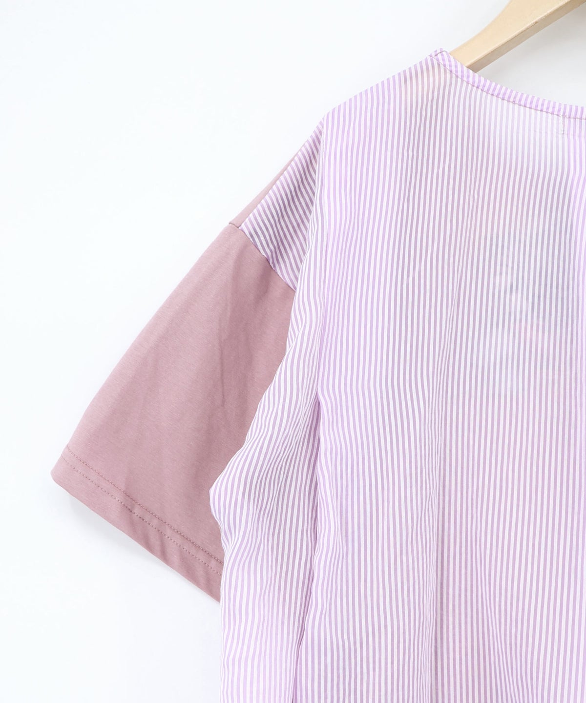 ストライプ×シフォン×天竺 異素材刺繍Tシャツ-22