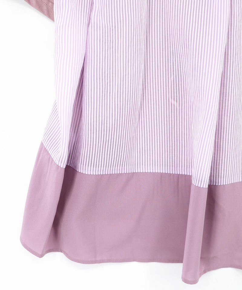 ストライプ×シフォン×天竺 異素材刺繍Tシャツ-23