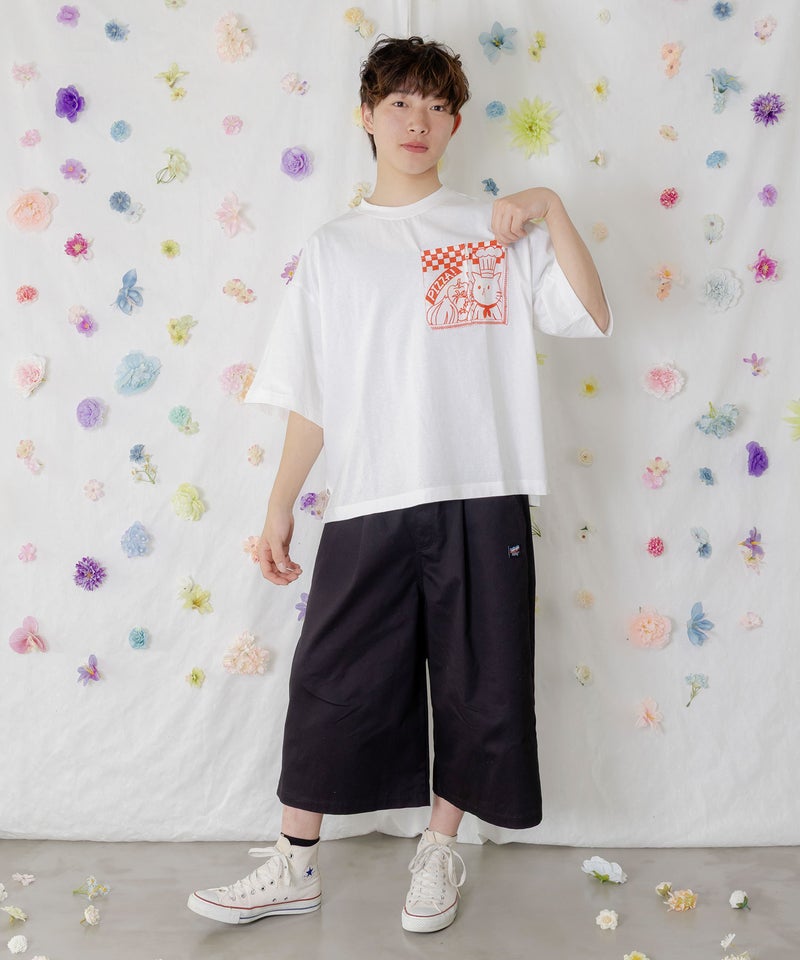 ポケットギミック付き ピザ屋ネコ＆クマ柄Tシャツ-11