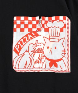 ポケットギミック付き ピザ屋ネコ＆クマ柄Tシャツ-12