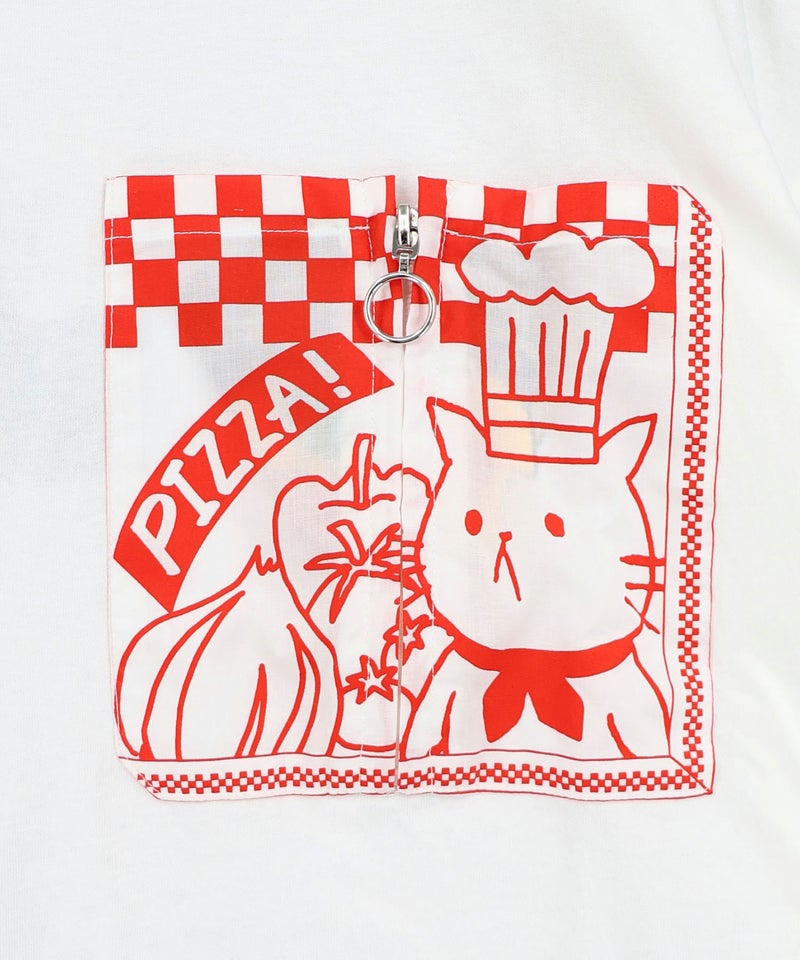 ポケットギミック付き ピザ屋ネコ＆クマ柄Tシャツ-14