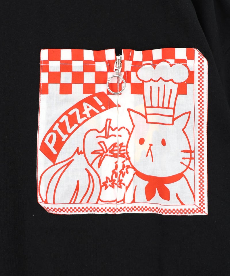 ポケットギミック付き ピザ屋ネコ＆クマ柄Tシャツ-16