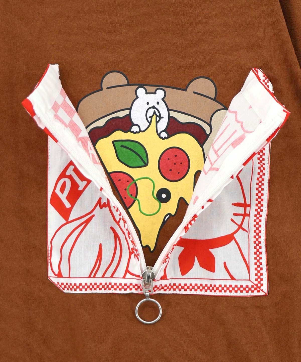 ポケットギミック付き ピザ屋ネコ＆クマ柄Tシャツ-21
