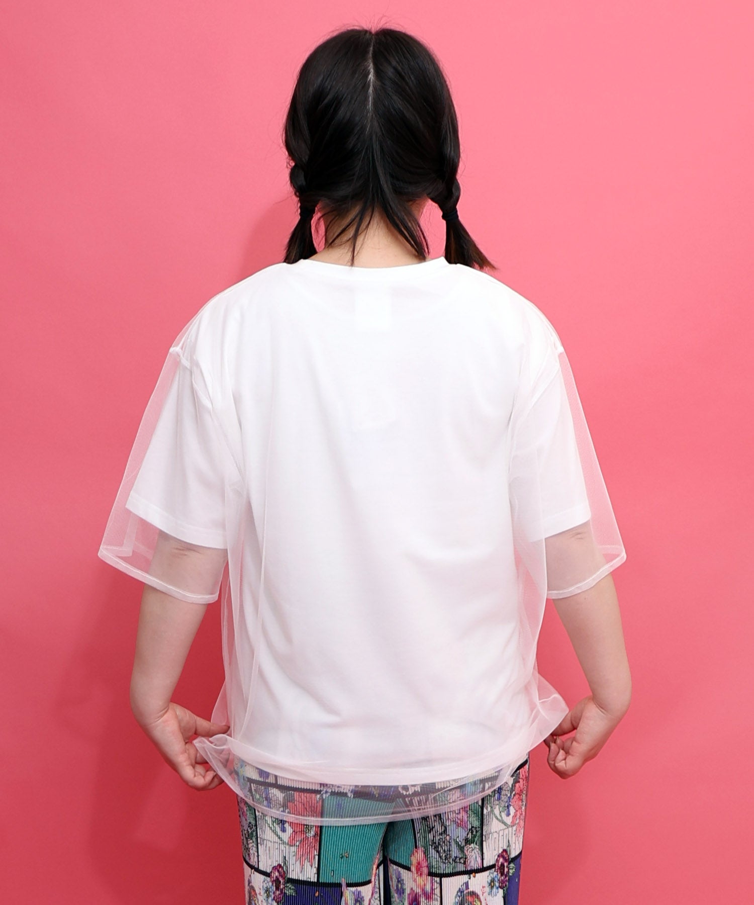 162620：ネコ宇宙柄 チュール重ねTシャツの通販-ScoLar