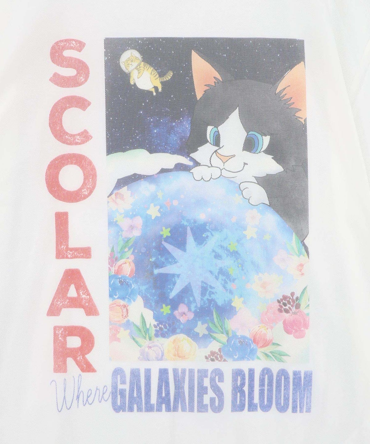 ネコ宇宙柄 チュール重ねTシャツ-7